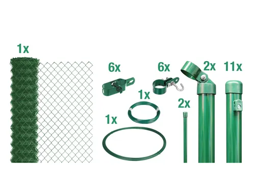 ALBERTS Set Maschendrahtzaun zum Einbetonieren, grün (1500 mm) - Maschendrahtzaun für zuverlässigen Grundstückschutz. Witterungsbeständig und langlebig, ideal für Gärten und größere Flächen. Einfache Installation und minimale Wartung.