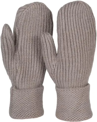 styleBREAKER Damen Winter Strick Fäustlinge Einfarbig mit gemustertem Bund, warme Fausthandschuhe, Strickhandschuhe 09010046, Farbe:Grau