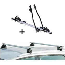Fahrradträger SAGITTAR + Relingträger CRV120A für Nissan X-Trail ab 2014 - Fahrradträger und Relingträger Set für Nissan X-Trail ab 2014, ideal für den sicheren Transport aller Fahrradtypen bis 15 kg. Einfache Montage und maximaler Komfort für lange Fahrten.