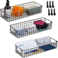 Drahtkorb Gitterkorb Aufbewahrungskorb 3er Set schwarz - Praktisches 3er Set aus stabilen Metallkörben für die Wandmontage, ideal zur optimalen Raumorganisation und stilvollen Aufbewahrung.