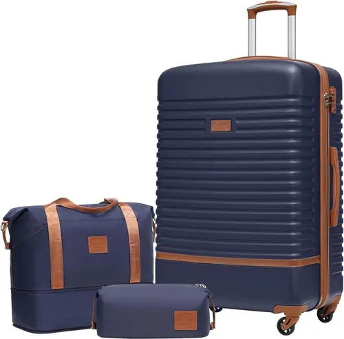COOLIFE Koffer Trolley Set 3tlg. ABS Hartschale Rot/Braun mit TSA-Schloss