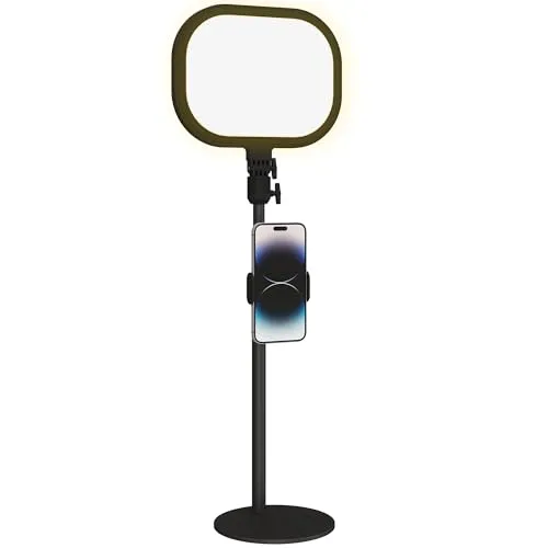 HOMCOM Tischlampe Tischleuchte mit Telefonhalterung, 5 Farbmodi & 10 Helligkeitsstufen Videolicht Videokonferenz Licht mit Memory-Funktion für Wohnzimmer, Schlafzimmer Metall, Schwarz