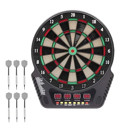 PBTERDTF Elektronische Dartscheibe mit 6 Darts Soft Tip Dartscheibe Elektronische mit 27 Varianten 4-Farben LED Punktanzeige Dart Scheibe Profi [kabellos nutzbar]