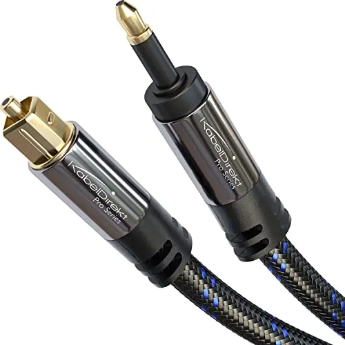 KabelDirekt – Mini-TOSLINK-Audiokabel – 3m – Nylon | Mini-TOSLINK-auf-TOSLINK-Glasfaserkabel mit Nylon-Braiding – für Soundbar, Stereoanlage, Verstärker & HiFi, S/PDIF