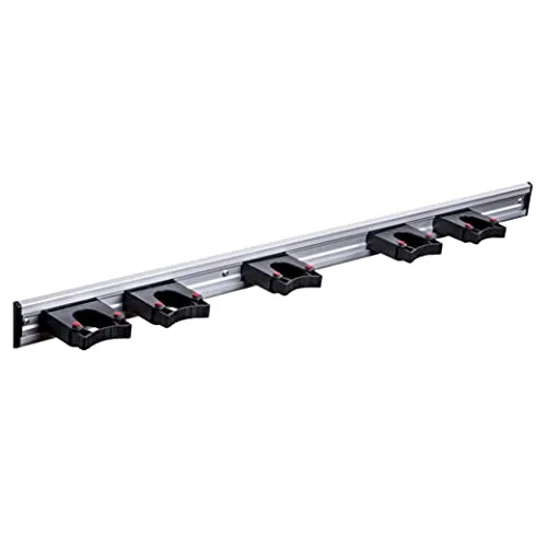 Wandhalterung für Besenstiele schwarz, 5-fach (90 cm) - Halterungen für Gehstöcke & Krücken, praktische Wandhalterung aus Aluminium mit 5 Haltern für Stiele von 20-30 mm, ideal für Ordnung im Haushalt oder Werkstatt.