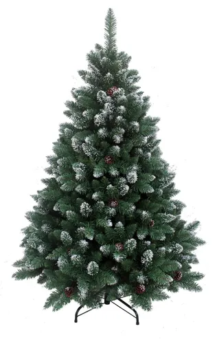 RS Trade HXT 15013 Schneebaum 150 cm - Künstlicher Weihnachtsbaum mit Schnee und Zapfen, schwer entflammbar, ideal für Allergiker, mit schnellem Klappaufbau und stabilen Metallständer.