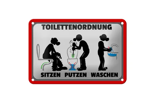 Blechschild Hinweis 18x12cm Toilettenordnung sitzen putzen Deko Schild