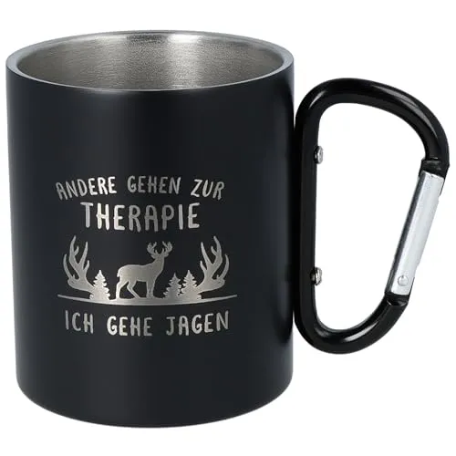 Spruchreif | Doppelwandige Edelstahltasse mit Karabinerhaken und hochwertiger Gravur | Outdoor-Genuss pur | Geschenk für Jäger | Jägergeschenk | Jägermotiv | Jagen