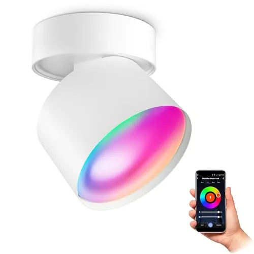 SSC-LUXon Deckenlampe weiß - Smart Home GX53 LED 6W RGBW dimmbar - Moderne Deckenleuchte mit WLAN-Steuerung, schwenkbarem Lichtstrahl und Smart Speaker Kompatibilität. Ideal für flexible Innenbeleuchtung.