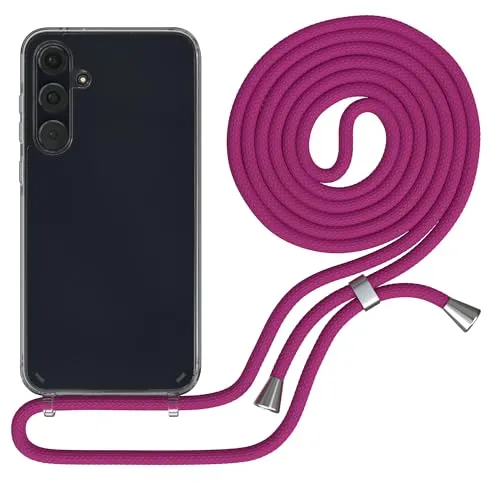 EAZY CASE Handykette kompatibel mit Galaxy A55 Handyhülle mit Umhängeband, Handykordel mit Schutzhülle, Silikonhülle, Hülle mit Band, Stylische Kette für Smartphones, Pink
