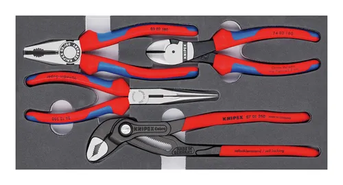 Knipex Zangenset 00 20 01 V15 Basic, 4 Zangen - Zangen-Sets mit 4 hochwertigen Zangen in einer praktischen Schaumstoffeinlage für optimale Übersicht und Aufbewahrung. Ideal für Werkbank und Werkstattwagen, Made in Germany.