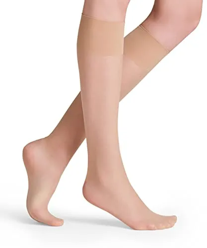 FALKE Damen Kniestrümpfe Seidenglatt 15 DEN W Kh transparent einfarbig 1 Paar, Hautfarben Crystal 4409, 39-42
