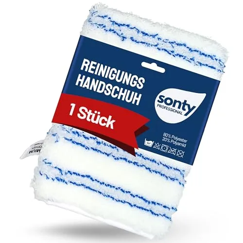 Sonty Putzhandschuh Microfaser – 1x Mikrofaser Handschuh 15x22 cm | Reinigungshandschuh & Fleckenhandschuh für Bad, Fenster & Polster | Waschbar 40–90°C | Made in Austria