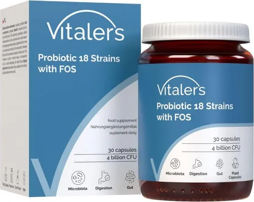 Vitaler's Probiotikum 18 Stämme mit FOS 30 Kapseln – Vegan, Reine Zusammensetzung, Ohne Füllstoffe, Verdauungsunterstützung