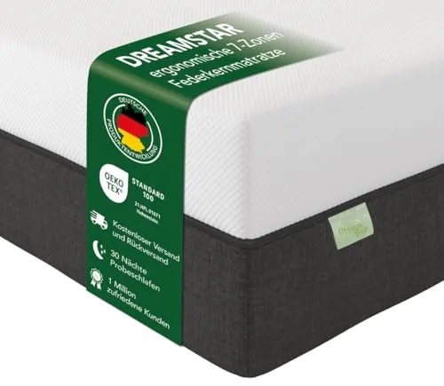 DREAMSTAR Premium 1000er Taschenfederkernmatratze - Ergonomische 7-Zonen Matratze mit 1000 Federn für optimale Druckentlastung und Rückenanpassung. 30 Nächte Probeschlafen ohne Risiko!