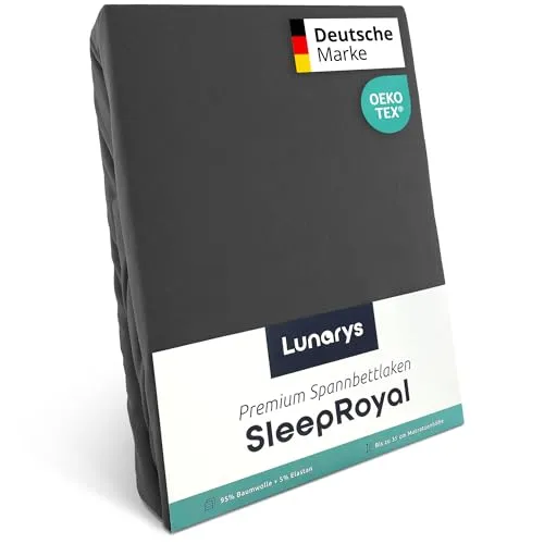 Lunarys® SleepRoyal Luxus Spannbettlaken 140x200cm - Anthrazit - 250 g/m² Premium Bettlaken - 40 cm Steghöhe - für hohe Matratzen, Boxspringbett & Matratze + Topper & Wasserbett - Stretch Jersey