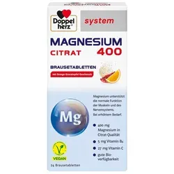 Doppelherz Magnesium 400 Citrat Brausetabletten - Arzneimittel zur Unterstützung der Muskelfunktion und des Nervensystems, mit Vitamin B6 und C für mehr Energie und Immunschutz.