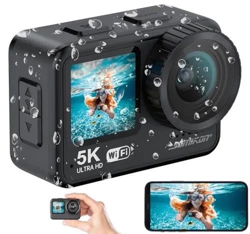Somikon Mini Unterwasserkamera: 5K-Actioncam mit EIS und Dual-Displays