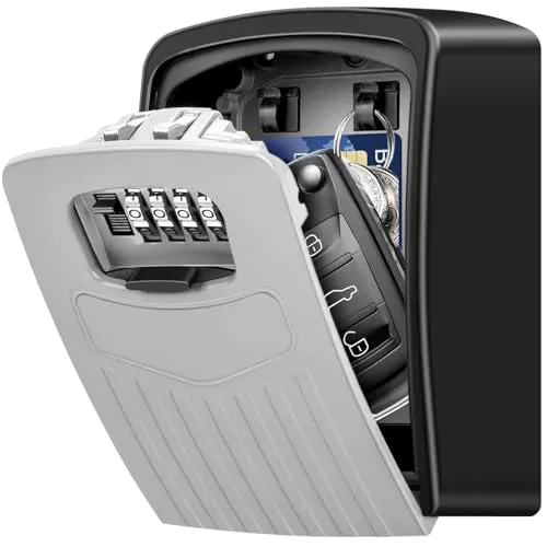 BTNEEU Schlüsseltresor Wandmontage Schlüssel Safe Groß für Schlüssel, Schlüsselsafe Aussen mit 4-stelligem Zahlencode, Gross Schlüsselbox für Draußen, Innen, Auto, Zuhause, Garage (Silber)