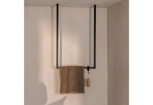 Metallbude Handtuchhalter TENSI - Deckenmontage in Schwarz - Handtuchhalter aus pulverbeschichtetem Metall, ideal für Badewanne und Dusche. Vormontiert, Made in Germany, robust und stylish.
