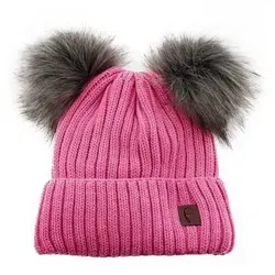 Stylische Wintermütze mit Doppel-Bommel mit Innenfutter ideal für Kalte Tage Pink