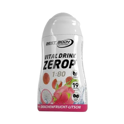 Best Body Nutrition Vital Drink ZEROP - Drachenfrucht Litschi, Original Getränkekonzentrat - Sirup - zuckerfrei, 1:80 ergibt 19 Portionen Fertiggetränk, 48 ml
