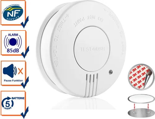 Rauchwarnmelder fotoelektrisch austauschbare Batterie, auch für Küche, Klebeset