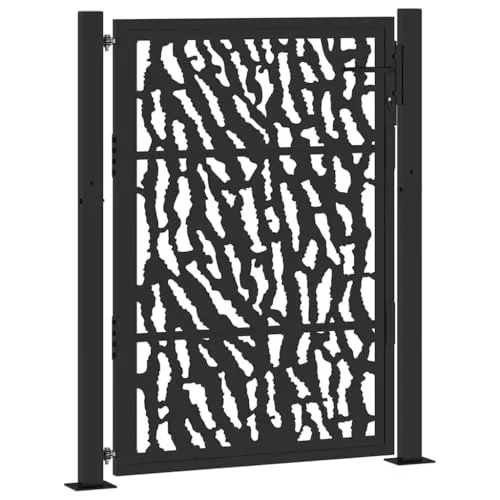 vidaXL Gartentor Schwarz 105x130 cm - Stahl Spurendesign - Gartentor aus robustem, wetterfestem Stahl mit lasergeschnittenem Design, ideal für ansprechende Eingänge und Sicherheit dank abschließbarem Schließsystem.
