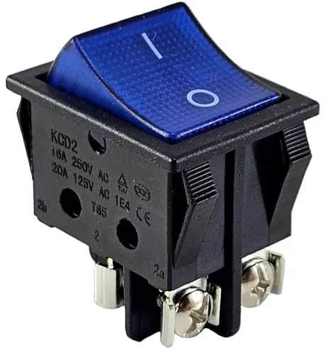 Wippschalter Blau mit Schraubanschluss, Geräteschalter 4pin 16A 250~ beleuchtet-LED