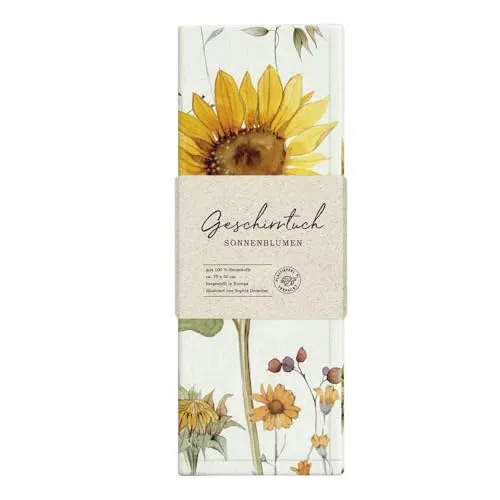 Grätz Verlag GmbH Geschirrtuch 100% Baumwolle, Geschenkidee, Küchen Accessoire, Motiv, Geschenk, Küche, Kochen, Grillen (Sonnenblume)