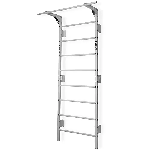 Sprossenwand mit Klimmzugstange Pull Up Bar Turngeräte Fitness Turnwand Klettergerüst bis 250kg Kletterwand Gym Sportgerät für Erwachsene Heim Turnhalle (Weiß - mit Klimmzugstange)