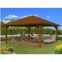 Pavillon SKAN HOLZ Cannes Gr. 4 - 569 x 569 cm - Pavillons & Pergolen, stilvoller nußbaumfarbener Holzpavillon mit großzügiger Fläche für Gartenpartys und entspannte Stunden im Freien.