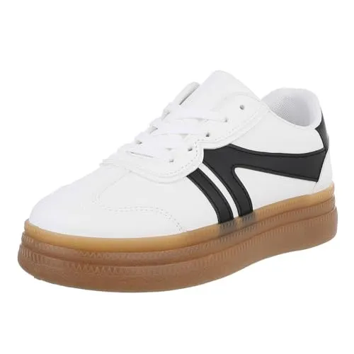 Ital Design Damenschuhe Freizeitschuhe Sneakers Low, PC2815-, Kunstleder, Weiß Schwarz, Gr. 40