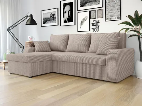 MIRJAN24 Ecksofa Kris Cord mit Schlaffunktion, L-Form und Kissen-Set, 238 cm - Ecksofa Kris Cord in L-Form, ideal für jeden Wohnraum. Mit praktischer Schlaffunktion und zwei Bettkästen bietet es zusätzlichen Stauraum und Komfort. Maße: 238 cm Länge, 147 cm Breite. Ein stilvolles Möbelstück für entspannte Stunden.