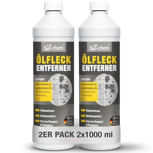 bio-chem Ölfleckenentferner - Effektiver Fleckentferner für hartnäckige Ölflecken - Fleckenentferner, entfernt zuverlässig Hydraulik-, Motor- und Schmieröl von verschiedenen Oberflächen. Einfache Anwendung mit schnellem Ergebnis!