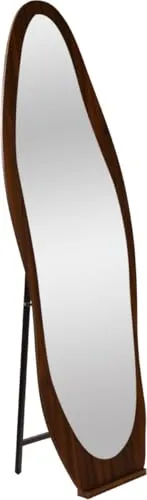 SensaHome Asymmetrischer Standspiegel – Holzrahmen – 160 x 55 cm – Braun