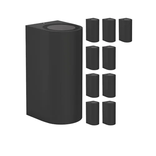 ledscom.de 10 Stück Wandleuchte ALSE für außen, IP54, Up-/Downlight, schwarz matt, rund, 2x GU10 max. 35W
