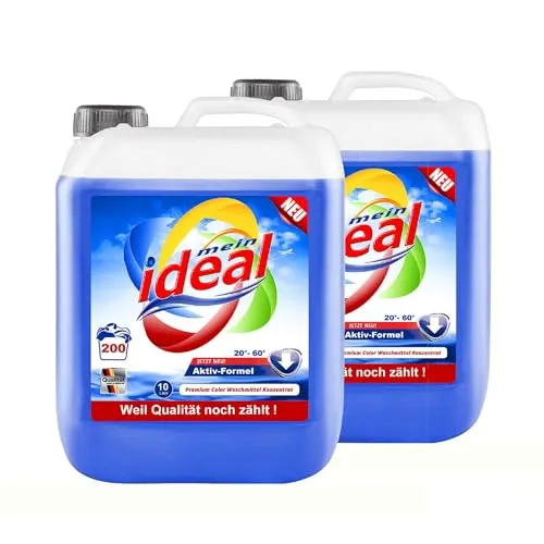 Ideal Flüssigwaschmittel Color Gel Konzentrat, 2 x 10 Liter – Premium Waschmittel für bunte, helle und dunkle Wäsche
