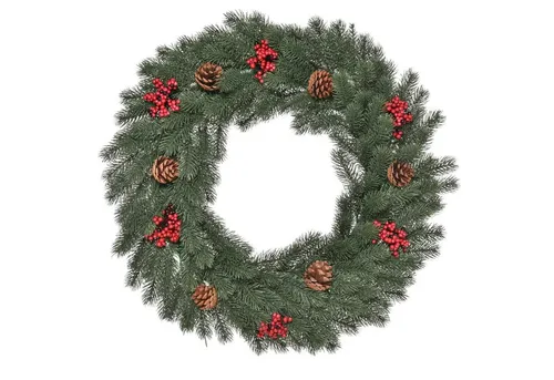 HOMCOM Tannenkranz Ø60 x 8 cm - grün - Nussknacker Deko: Wunderschöner künstlicher Weihnachtskranz, pflegeleicht und langlebig für festliche Stimmung jedes Jahr.