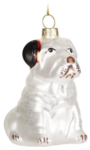 BRUBAKER Christbaumschmuck Englische Bulldogge Weiß mit Weihnachtsmütze - Baumkugel - 7,9 cm (1-tlg), Lustige Weihnachtskugel Hund aus Glas - Christbaumschmuck Anhänger