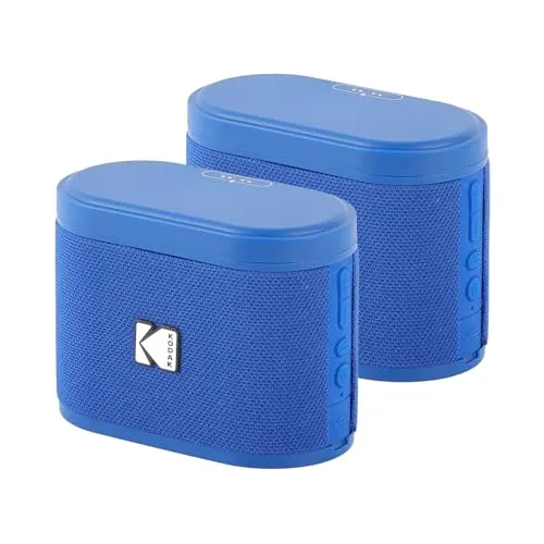 KODAK SOUNDBRIX 2 tragbare Lautsprecher, kabellos, Anschluss von bis zu 100 Lautsprechern, magnetisches Dock und leistungsstarker Sound 5 W, 3 Stunden Akkulaufzeit, Blau