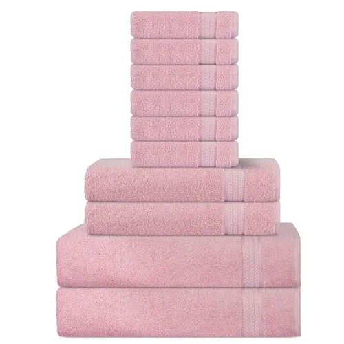Sweet Needle Handtuch-Set aus 600 g/m² superweicher Baumwolle, Rosa - 2 Badetücher, 2 Handtücher und 6 Handtücher - doppellagig, saugfähig und weich für Bad-Accessoires (10 Stück)