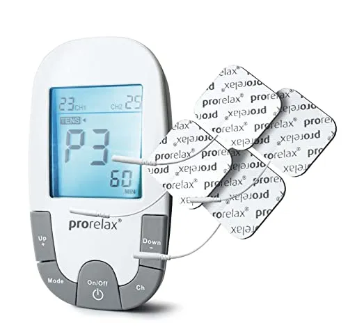prorelax TENS/EMS Super Duo PLUS | Elektrostimulationsgerät für Schmerztherapie und Muskelaufbau - Muskel- & Nervenstimulationsgerät mit 8 TENS- und EMS-Modi, 12-Stufen-Timer und umfangreichem Zubehör für gezielte Schmerzbehandlung und effektiven Muskelaufbau.