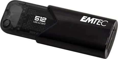 EMTEC USB-Stick 512GB B110 USB 3.2 Click Easy Black - USB-Stick mit 512GB Speicherkapazität, schneller USB 3.2 Anschluss für blitzschnelle Datenübertragungen und praktischen Click Easy Mechanismus.