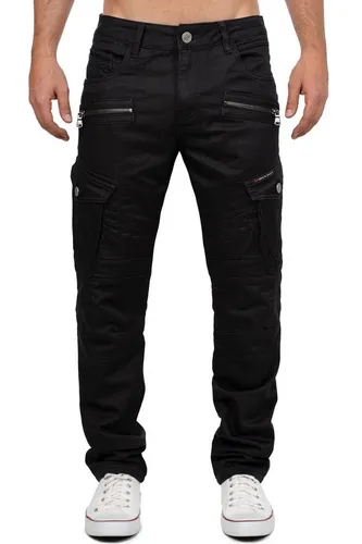 Cipo & Baxx Bikerjeans Herren Straight Fit Hose Mid Waist BA-CD424 Cargohose im angesagten Biker-Stil
