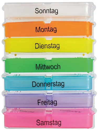 WUNDmed Tablettenbox Rainbow bunt - Sonstige Hygieneartikel mit 7 farblich sortierten Tagesfächern für eine übersichtliche und sichere Medikamentenorganisation – ideal für zuhause und unterwegs.