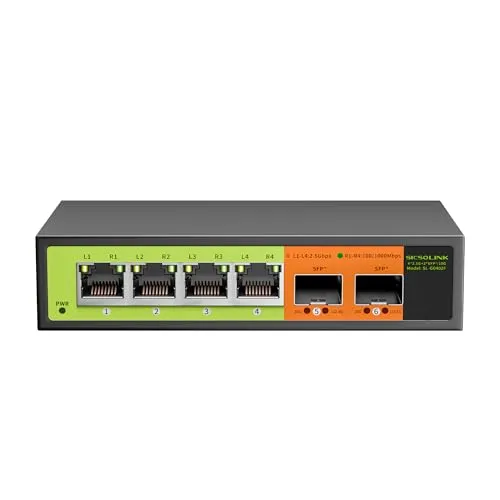 SICSOLINK 6-Port 2.5G Ethernet Switch, 4x2.5GB Ports mit 2x10GB SFP Uplink, Nicht verwaltet, Plug & Play, Tisch-/Wandmontage, lüfterloses Metallgehäuse, kompatibel mit 100/1000/2500Mbps Netzwerken