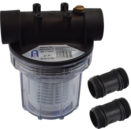 Agora-Tec® Vorfilter Wasserfilter 1L für Kreiselpumpe - Pumpenzubehör mit 0,2 mm Feinstfiltersieb, schützt Hausanlagen und Geräte vor Schmutz. Kompakt, wartungsfreundlich und ideal für sauberes Wasser aus Tiefbrunnen oder Zisternen.