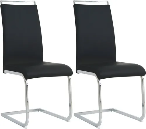 Möbilia Freischwinger-Stuhl 2er Set | Kunstleder | Schwarz-Silber