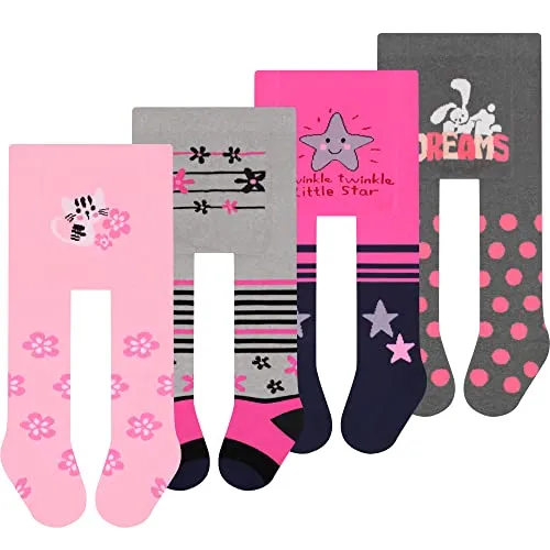 L&K-II Babystrumpfhose 4er Pack mit Punkten und Schmetterlingen - Strumpfhosen für Baby-Mädchen, aus atmungsaktiver Baumwolle mit hohem Stretchanteil für optimale Bewegungsfreiheit und perfekten Sitz.
